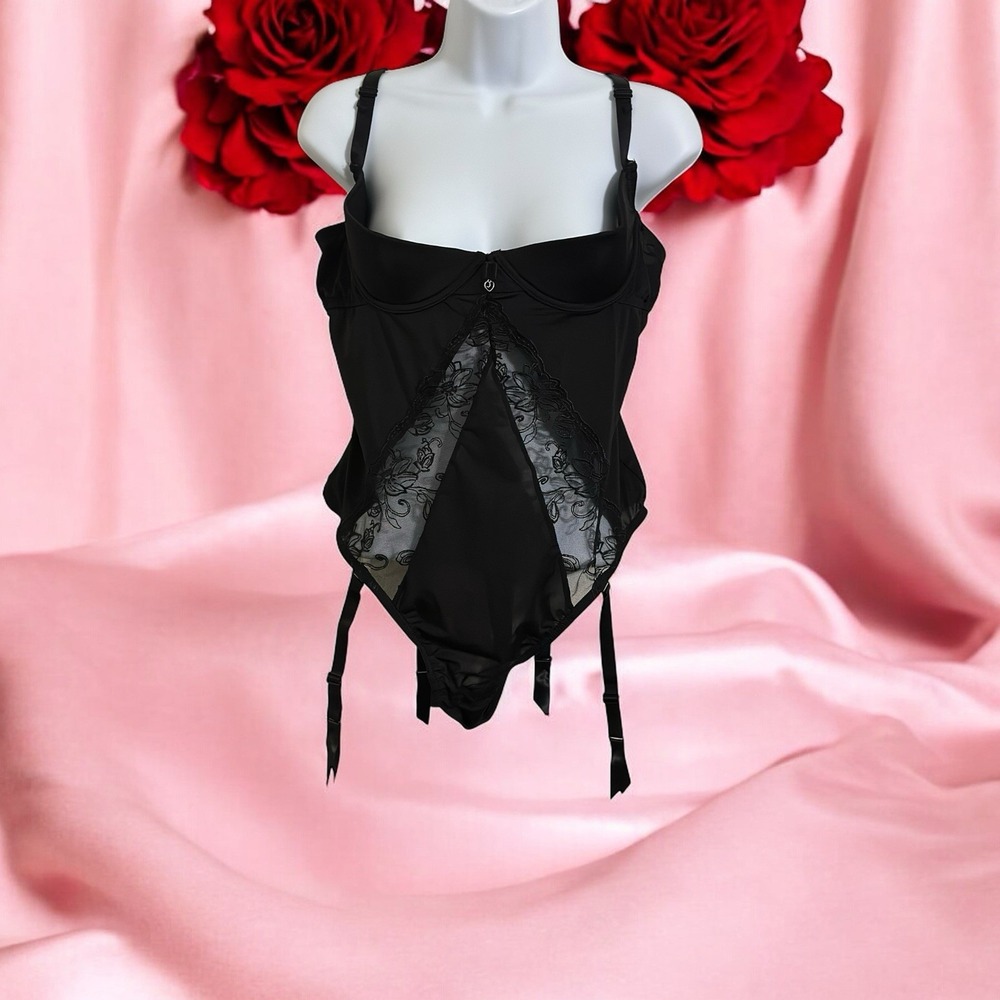NWT Lovehoney Lace Halterneck Basque Size 3XL-4XL Underwired-Thong Black Garter